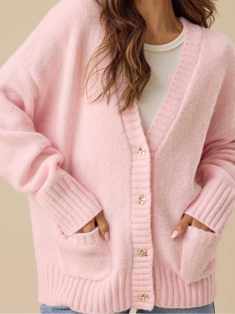 NEW Altar’d State Pink Bow Buttons Cardigan Size XL NWT